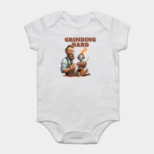 Coffee based design with a grinding reference to hard work Baby Bodysuit